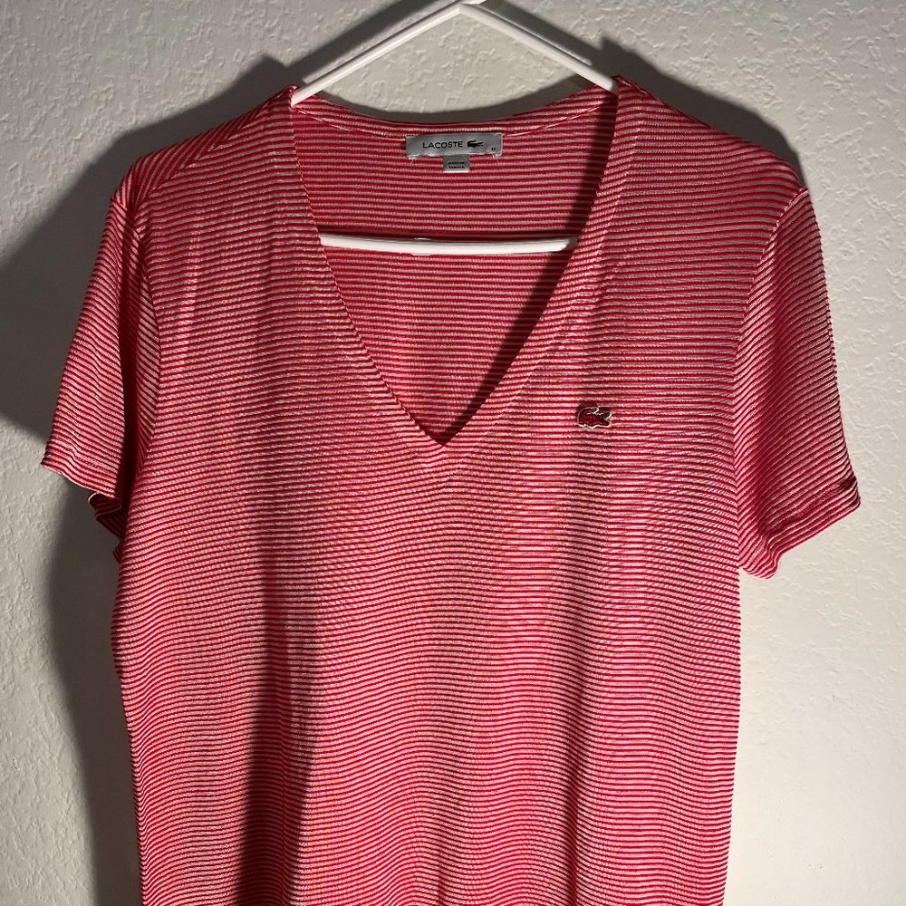 AUTHENTIC Lacoste Red Women's V-Neck T-Shirt- Size 44 Must See!!!